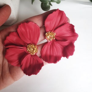 Half flower studs Flowers Polymer Clay Earrings Statement Lightweight Durable Handmade Modern accessories Trendy botanic zdjęcie 5