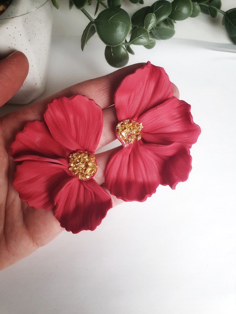 Half flower studs Flowers Polymer Clay Earrings Statement Lightweight Durable Handmade Modern accessories Trendy botanic zdjęcie 5