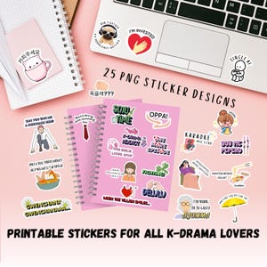 Pegatinas digitales de Kdrama, pegatinas imprimibles de memes, pegatinas de fans de K-drama, diseños de memes de Kpop, diseño png, citas de K-drama, 25 pegatinas, productos divertidos de K-drama