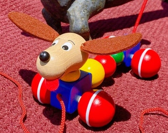 Wiggling Wiener Dog - Pull Along -  Dachshund Walking Toy Child Development - Old World Style German Made Decorative - I Love Bouncies