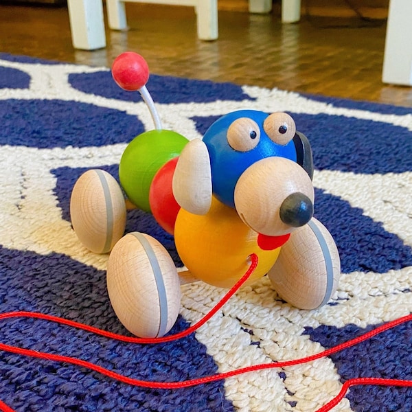 Rollin Puppy Dog - Pull Along Pup - Dachshun Walking Toy Child Development - Old World Style German Made Decorative - I Love Bouncie