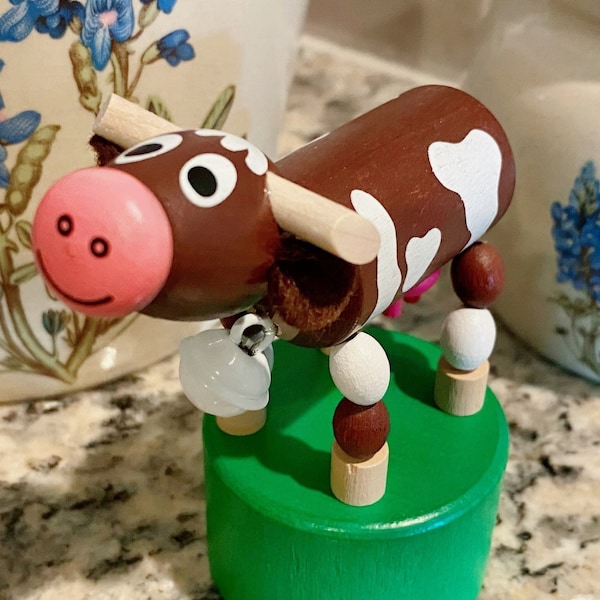 Dairy Cow - Jiggly Wiggly - Collapsible Animals Push Button Toy Child Development - Old World Style German Decorative - I Love Bouncies