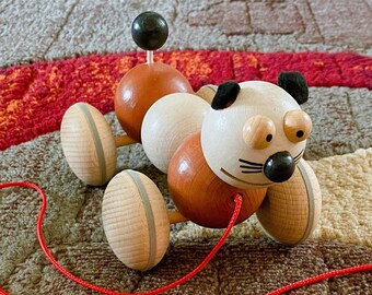 Kitty Cat - Pull Along - Rolling Walking Animal Toy Child Development - Old World Style German Made Decorative - I Love Bouncies