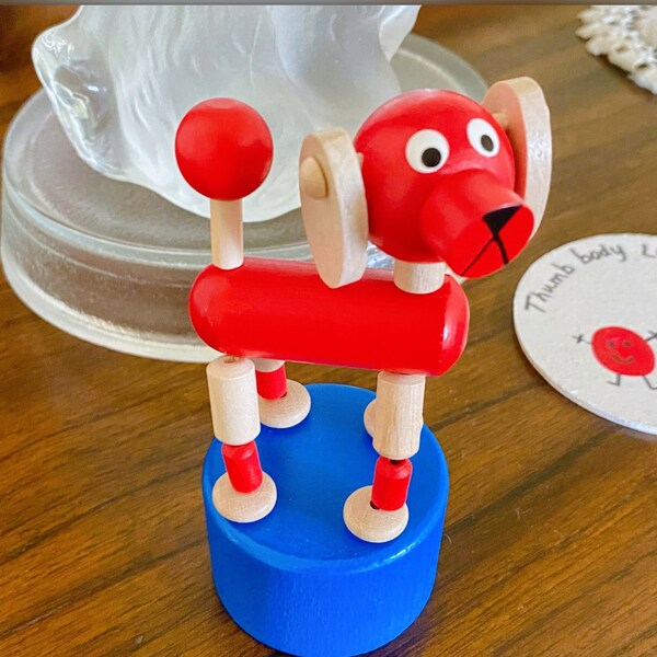 Red Dog - Jiggly Wiggly - Collapsible Animal Puppy Push Button Toy - Child Development - Old World Style German Decorative - I Love Bouncies