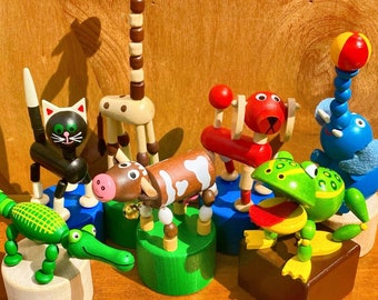 Jiggly Wiggly - Collapsible Animals Push Button Toy  - Old World Style German Decorative - I Love Bouncies