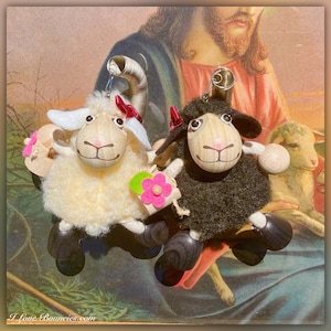 Sheep Bouncy - Black Sheep White Sheep Wooden Shepherd Figurine Old World Style German Made Decorative Farm Decor Ranch Decor Farm Animals
