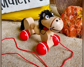 Handmade Wooden Horse Pull Toy: Child Development Toy