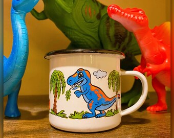Hand-Painted Dinosaur Mug: Enamel Children's Drinking Cup