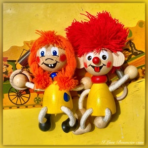 Raggedy Sam and Sandy - Raggedy Ann and Andy German Made Wooden Pumuckl Figure Toy on a Spring Old World Style Decorative I Love Bouncies