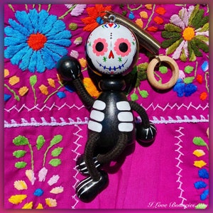Dia De Los Muertos Skeleton Bouncy Figurine Day Of The Dead Sugar Skull Wooden Toy Mexican Art Decoration Halloween Gift For Trick Or Treat