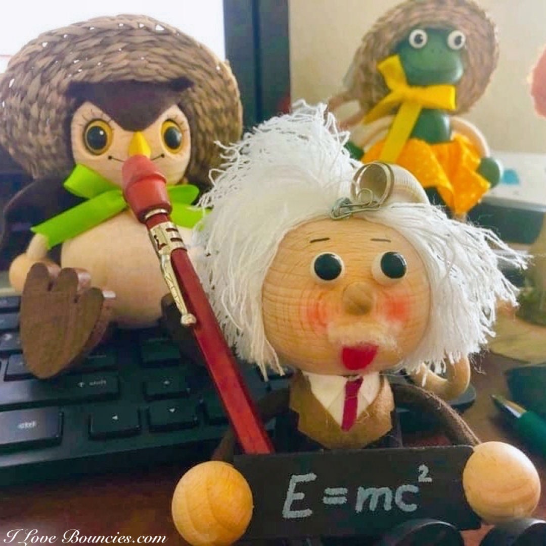 Albert Einstein Bouncie - Handmade Hanging Wooden Scientist