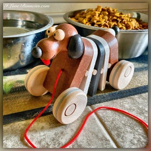 Handmade Wooden Dog Pull Toy: Click Clack Puppy