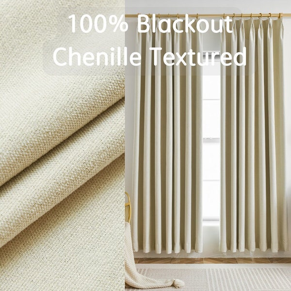 Customize Total Blackout Drapery Curtain Chenille Textured, Custom Size/Head Extra Long Extra Wide, 1 Panel