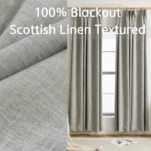 Customize Total Blackout Drapery Curtain Scottish Linen Textured, Custom Size/Head Extra Long Extra Wide, 1 Panel