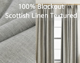 Customize Total Blackout Drapery Curtain Scottish Linen Textured, Custom Size/Head Extra Long Extra Wide, 1 Panel