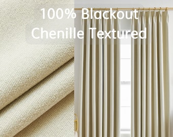 Customize Total Blackout Drapery Curtain Chenille Textured, Custom Size/Head Extra Long Extra Wide, 1 Panel