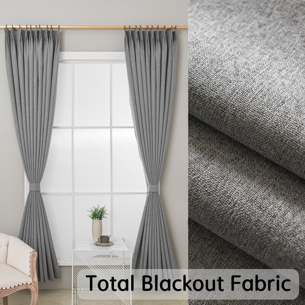 Customize Total Blackout Drapery Curtain Double-sided Linen Textured Modern Style, Custom Size/Head Extra Long Extra Wide, 1 Panel