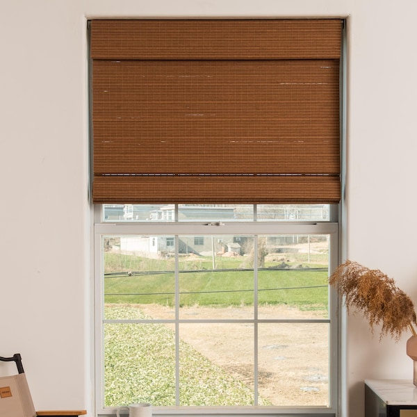 Natural Bamboo Cordless Roman Shades, Custom Size, Inside/Outside Mount, Free Liner Available
