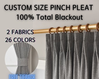 Custom Pinch Pleat Total Blackout Drapery Curtains with Custom Size FREE Tieback and Hooks, Extra Wide Extra Long, 1 Panel
