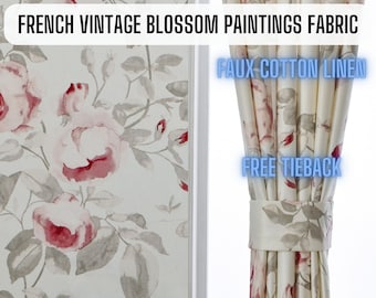Customize Size/Head French Vintage Blossom Paintings Fabric Drapery Curtain, Blossom Patterns, 60% Blackout Custom Size Extra Wide, 1 Panel