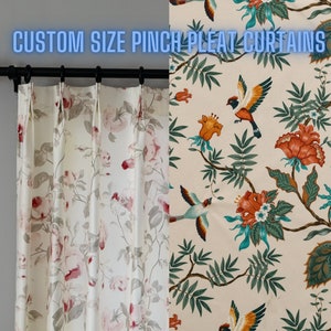 Pinch Pleat Vintage Painting Drapery Curtains with Cotton Linen Texture with Custom Size FREE Tieback and Hooks, Extra Wide, 1 Panel