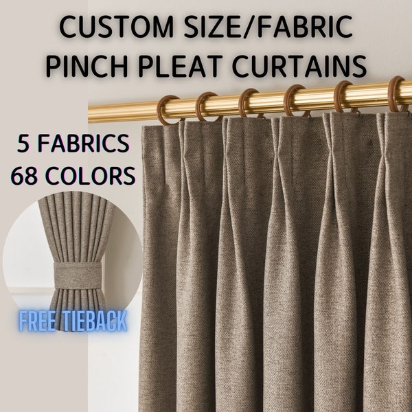 Pinch Pleat Blackout Curtains with Custom Size/Fabric/Colors FREE Tieback and Hooks, Extra Wide, Linen/Velvet/Silky Fabric, 1 Panel