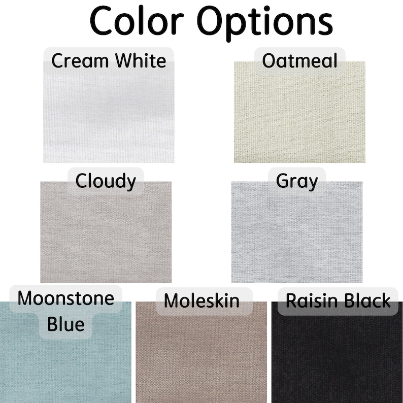Puede incluir: Opciones de color para muestras de tela en blanco crema, avena, nublado, gris, azul piedra lunar, gamuza y negro uva.
