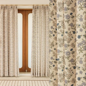 Rideau occultant 60 % floral vintage, dimension personnalisée, embrasse et doublure transparente GRATUITS, 1 panneau