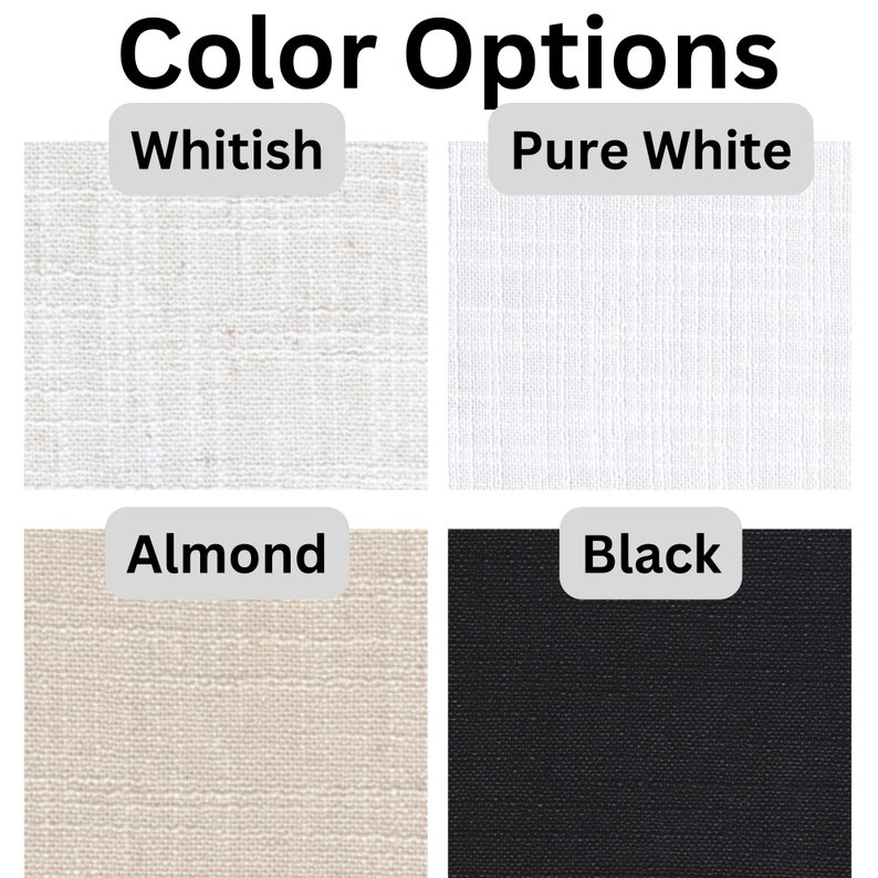 May include: Four fabric swatches showing different color options: Whitish, Pure White, Almond, and Black.