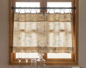 Free Rings and Clips 2-in-1 Head style Rod pocket and Ring top Customize Vintage Blue Rose Valance Drapery Curtains, Cafe Curtain, 1 Panel
