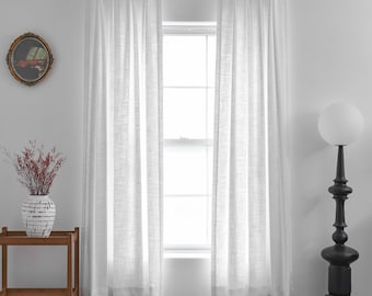Customize Size/Head Pure White Linen Textured Sheer Curtain, Extra Long Extra Wide, 1 Panel