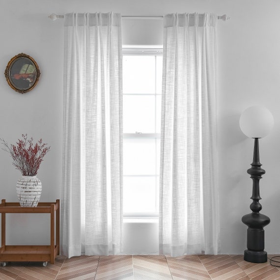 Customize Size/head Pure White Linen Textured Sheer Curtain Customize Size/head Pure White Linen Textured Sheer Curtain