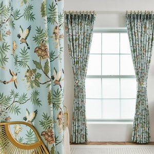 Customize Size/Head Blue Vintage Manor Drapery Curtain, 60% Blackout, Extra Liner Available Extra Wide Free tieback, 1 Panel