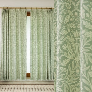 Customize Size/Head Botanical Bohemian Green version Drapery Curtains, 40% Shading Extra Liner Available, Extra Wide, Free Tieback, 1 Panel