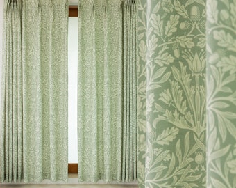 Customize Size/Head Botanical Bohemian Green version Drapery Curtains, 40% Shading Extra Liner Available, Extra Wide, Free Tieback, 1 Panel