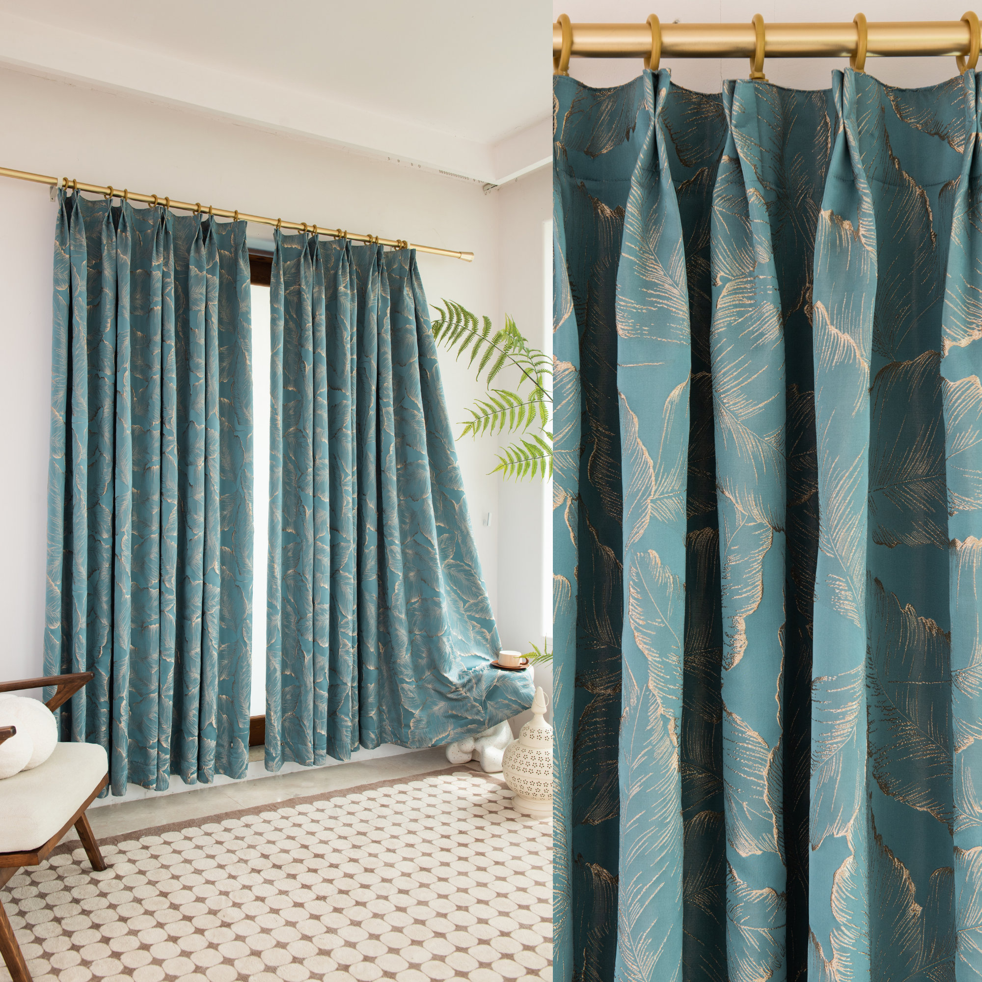 Customize Size/head French Embossed Leaves Luxury Curtain 95% Blackout,  Extra Wide, Come With Free Tieback&extra Blackout Lining, 1 Panel 