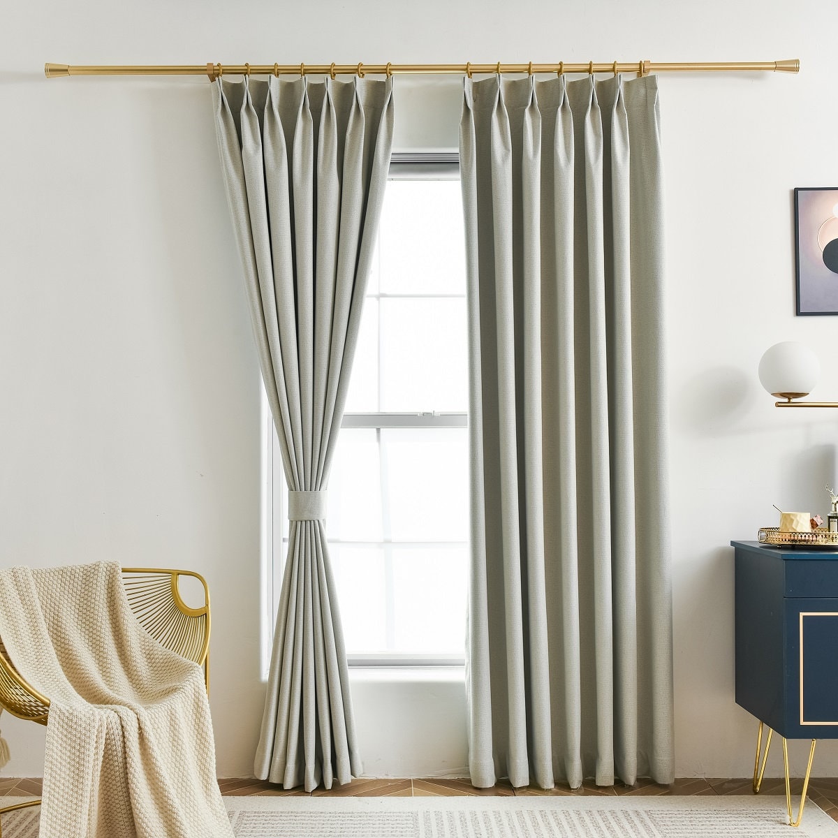 Total Blackout Subtle Herringbone Textured Curtain Panel, Custom Size ...