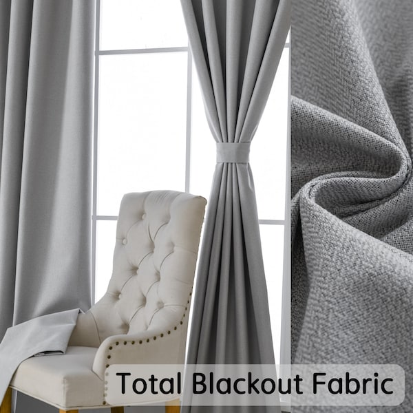 Customize Size/ Head Total Blackout Mix Cotton Fabric Drapery Curtain Double-sided Linen Textured, Extra Long Extra Wide, 1 Panel