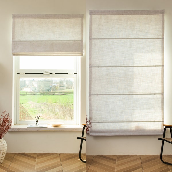 Customize Cordless Roman Shades Linen Textured Sheer Roman Blinds, extra blackout with extra cost, Inside or Outside Mount, Length 20-70"