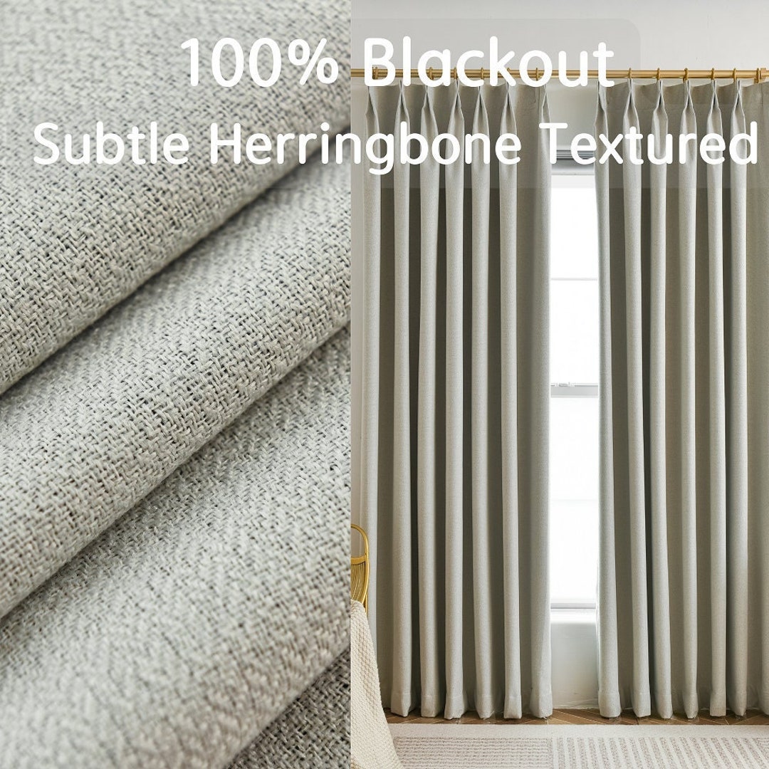 Total Blackout Subtle Herringbone Textured Curtain Panel, Custom Size ...