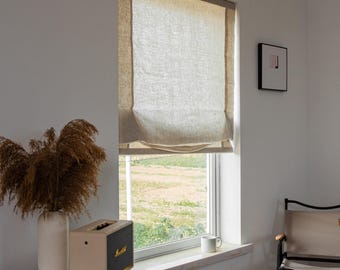 Cortina romana personalizada, inalámbrica, 100 % lino natural: estilo relajado y translúcido, de 50 a 203 cm de largo