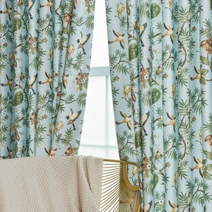 Customize Size/Head Blue Vintage Manor Drapery Curtain, 60% Blackout, FREE Tieback, 1 Panel