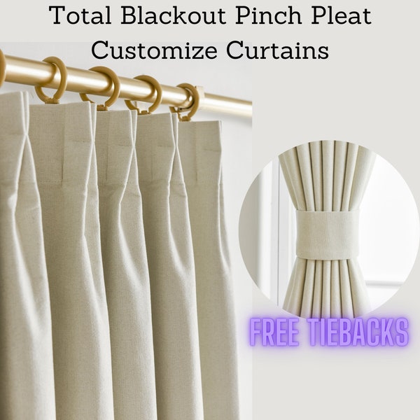 Custom Size Pinch Pleat Total Blackout Drapery Curtains, Chenille/Velvet/Linen FREE Tieback and Hooks, Extra Wide Extra Long, 1 Panel