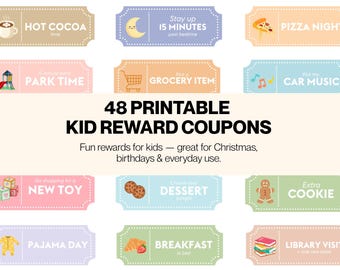 Kids Reward Coupons – Printable Tickets | 24 Unique Rewards | Instant Download