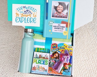 Vacation Kit For KID, Activity Vacation Gift, Traveler Personalized kit, Travel diary, Surprise gift box, Birthday road trip Journal notes
