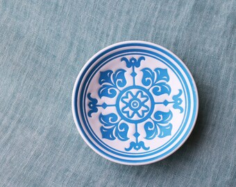 Small decorative jewelry ceramic plate with blue ornament - Add On to your gift box order