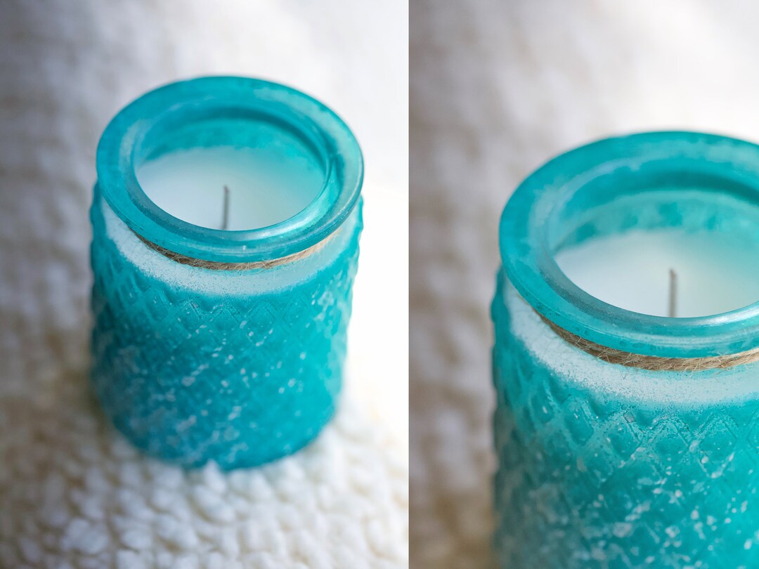 Teal Frosted Glass Candle / Turquoise Decor Addon to Your Gift Box Etsy