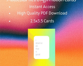 Printable Retro Style Affirmation Cards ; Instant access affirmation cards ; downloadable affirmation cards ; self worth affirmation