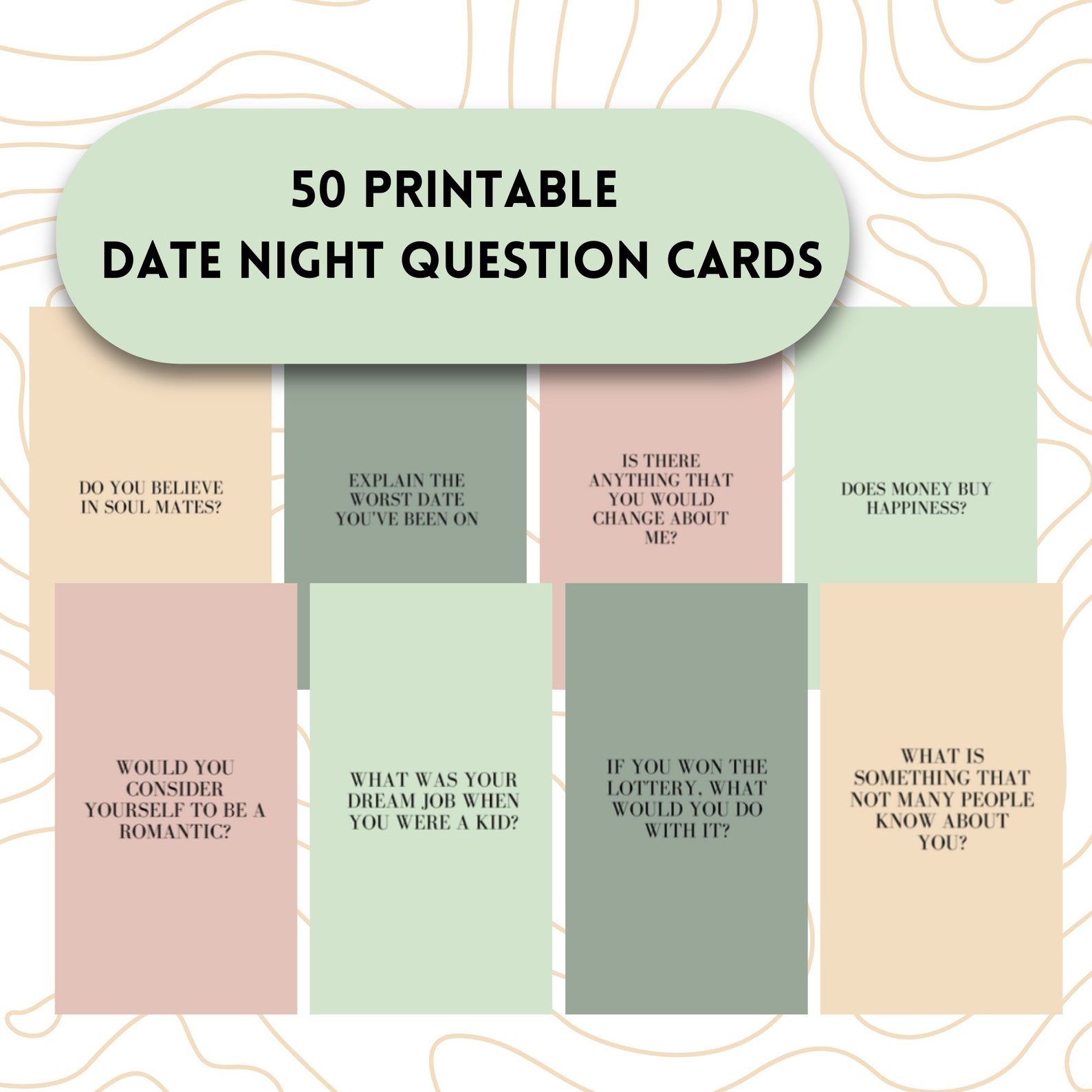 50 Printable Date Night Question Cards ; Instant Access Questions for ...