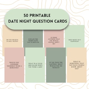 50 Printable Date Night Question Cards ; Instant access questions for couples ; Game for couples ; Relationship question cards